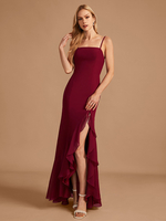 Robe de demoiselle dhonneur en mousseline de soie gaine robe de bal longueur au sol