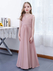 Robe de demoiselle dhonneur en mousseline de soie plissée col en V sans manches rose lotus