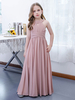 Robe de demoiselle dhonneur en mousseline de soie plissée dos nu sans manches rose lotus