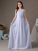 Robe de demoiselle dhonneur en mousseline de soie plissée une épaule sans manches blanc