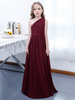 Robe de demoiselle dhonneur en mousseline de soie plissée une épaule sans manches bordeaux