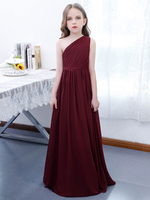 Robe de demoiselle dhonneur en mousseline de soie plissée une épaule sans manches bordeaux