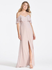 Robe de demoiselle dhonneur en mousseline de soie rose épaules dénudées robes longues fendues à volants