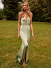 Robe de demoiselle dhonneur en tissu satiné gaine avec train robe de soirée de mariage