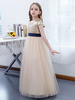 Robe de demoiselle dhonneur fille ceinture pailletée col bijou manches courtes champagne