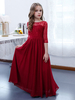 Robe de demoiselle dhonneur fille dentelle dentelle col bijou demi-manches bordeaux