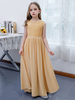 Robe de demoiselle dhonneur fille dentelle dentelle col bijou sans manches or