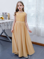 Robe de demoiselle dhonneur fille dentelle dentelle col bijou sans manches or