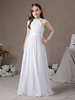 Robe de Demoiselle dHonneur Fille Mousseline de Soie Dentelle Dos Nu Sans Manches Ivoire
