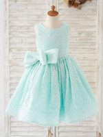 Robe de demoiselle dhonneur fille nœuds à paillettes col bijou sans manches vert menthe