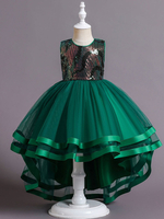 Robe de demoiselle dhonneur fille Polyester Coton Paillettes Bijoux Sans Manches Vert