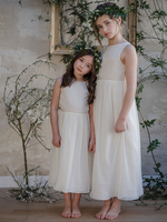 Robe de demoiselle dhonneur fille Polyester Dentelle Col bijou Sans manches Ivoire