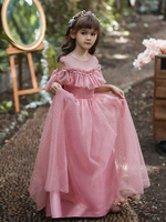 Robe de demoiselle dhonneur fille Polyester Volants Décolleté illusion Manches courtes Cameo Rose