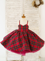 Robe de demoiselle dhonneur fille tissu satiné col en cœur sans manches rouge