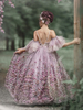 Robe de Demoiselle dHonneur Fille Tulle Fleurs Bustier Manches Courtes Rose Fuchsia