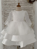 Robe de Demoiselle dHonneur Fille Tulle Noeuds Col Bijoux Manches Longues Ecru Blanc