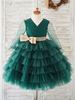 Robe de Demoiselle dHonneur Fille Tulle Noeuds Col V Manches Longues Vert