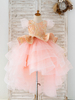 Robe de demoiselle dhonneur fille tulle nœuds col bijou manches courtes rose