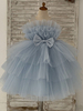 Robe de demoiselle dhonneur fille Tulle Nœuds Col bijou Sans manches Bleu