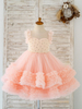 Robe de Demoiselle dHonneur Fille Tulle Perles Col Bijoux Sans Manches Rose