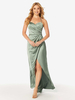Robe de demoiselle dhonneur fourreau longueur au sol fermeture éclair robe de bal en tissu satiné