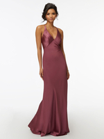 Robe de demoiselle dhonneur gaine longueur au sol fermeture éclair tissu satiné robe de soirée de mariage