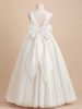 Robe de demoiselle dhonneur ivoire Tulle nœuds col en V sans manches robes de soirée filles