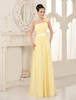 Robe de demoiselle dhonneur jonquille une épaule fleurs en mousseline de soie sangles plissée étage longueur robes de soirée de mariage