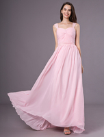 Robe de demoiselle dhonneur longue en chiffon rose