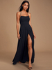Robe de demoiselle dhonneur noir bretelles cou dos nu polyester une ligne étage longueur robe de soirée de mariage