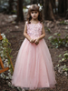 Robe de demoiselle dhonneur pour fille Coton mélangé Étagé Col bijou Sans manches Rose tendre