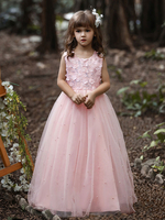 Robe de demoiselle dhonneur pour fille Coton mélangé Étagé Col bijou Sans manches Rose tendre