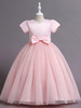 Robe de demoiselle dhonneur pour fille Polyester Étagé Col bijou Manches courtes Rose tendre