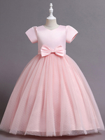 Robe de demoiselle dhonneur pour fille Polyester Étagé Col bijou Manches courtes Rose tendre