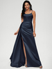 Robe de demoiselle dhonneur robe de bal longueur au sol fermeture éclair en Satin tissé élastique robe de soirée de mariage