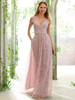 Robe de demoiselle dhonneur rose A-ligne longueur plancher sans manches en dentelle robe de bal