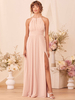 Robe de demoiselle dhonneur rose clair en mousseline de soie sans manches dos nu une ligne longueur au sol robe de soirée de mariage