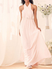 Robe de demoiselle dhonneur rose clair Halter Neck sans manches A-ligne longueur cheville dos nu robe de bal en polyester