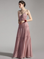 Robe de demoiselle dhonneur rose col en V robes dinvité de mariage robe de demoiselle dhonneur plissée sans manches