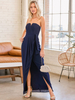 Robe de demoiselle dhonneur sans bretelles polyester sans manches fermeture éclair dos nu bleu marine longueur au sol robe de soirée de mariage