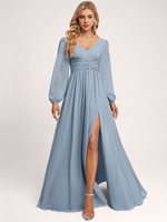 Robe de demoiselle dhonneur trapèze longueur au sol fermeture éclair robes formelles en mousseline de soie