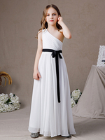 Robe de demoiselle dhonneur une épaule ceinture sans bretelles robe pour enfants