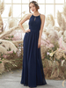 Robe de demoiselle d\honneur bleu en polyester ras-du-cou à lanières plissée longueur au sol Robe de mariage
