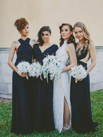 Robe de Demoiselle dHonneur Longues en Mousselines avec Bretelles sans Manches Coupe Cintrée Bas Evasée Fente Latérale avec Dos Nu Unicolore Simple Robe de Soirée Mariage