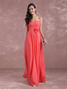 Robe de demoiselle d’honneur robe en mousseline de soie robe encolure de coeur bretelles fleur A-line étage longueur au pièd robe de bal