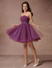 Robe de demoiselle d’honneur robe prune Tulle bustier robe de Cocktail avec ceinture
