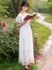Robe de femme Robe Empire Cut Lace Patch 1790 en coton blanc Costume Régence Robe Déguisements Halloween