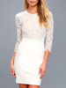 Robe de fiançée robe de mariage col rond 3/4 manche jupe courte au genou