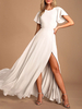 Robe de fiançée robe de mariage col rond manche courte jupe fendue