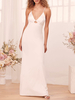 Robe de fiançée robe de mariage col V à bretelle jupe droite au sol